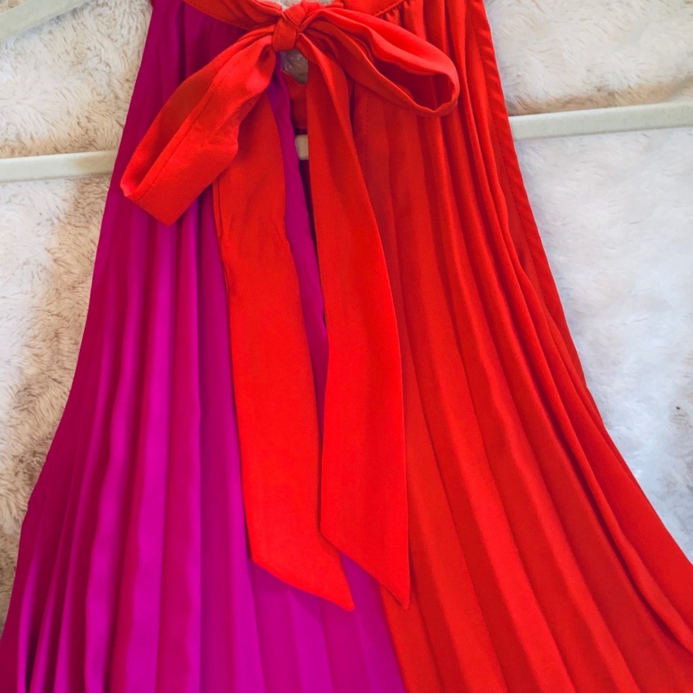Orange and Pink Pleated Dress